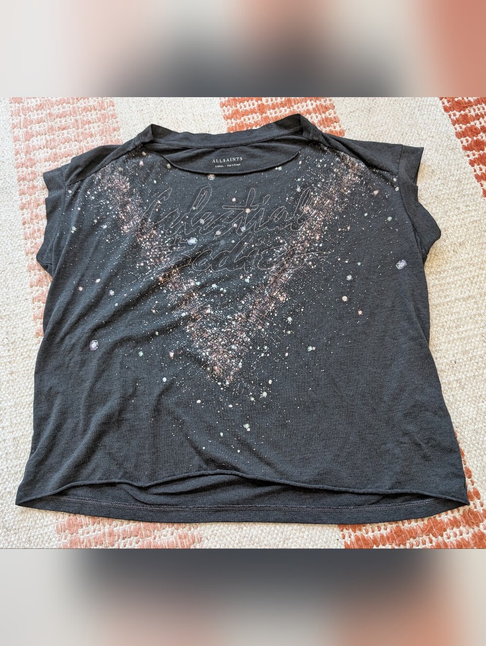 AllSaints Tshirt Boxy Tee Top Celestial Bodies Stars Galaxy Astrology Women XS